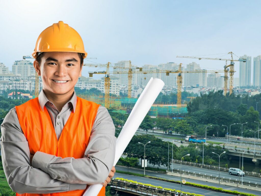 engineer, construction of tower blocks, cranes
