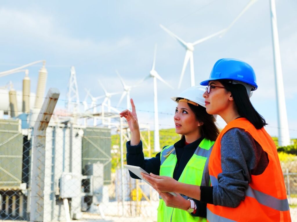 two female engineers on a wind farm