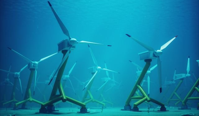 underwater energy turbines on the lake bottom