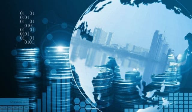 blue money and globe with rear estate