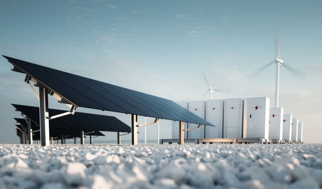 energy storage, solar panels and wind turbines