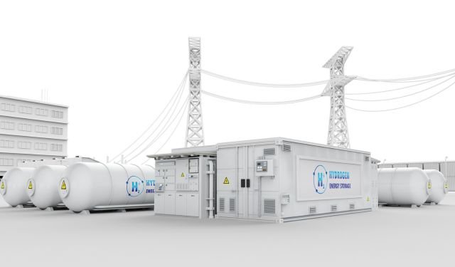 hydrogen energy storage containers, power lines