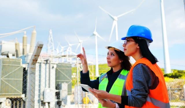 two female engineers on a wind farm