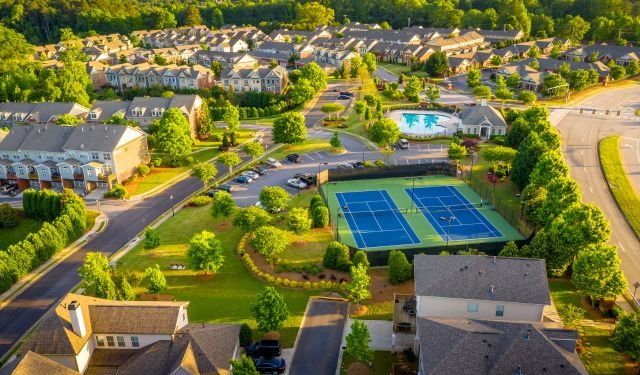 residential real estate complex with many houses and greenery