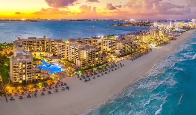 hotels in the holiday resort complex with a beach along the seashore