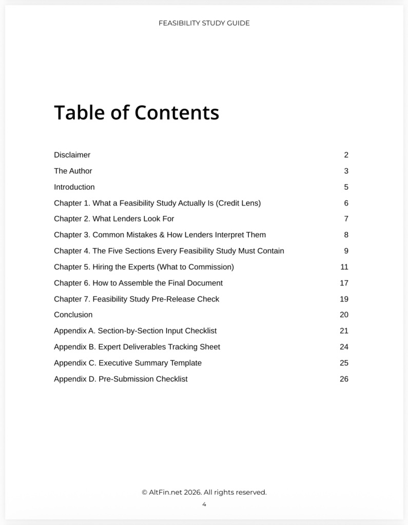 AltFin Feasibility Study Guide Table of Contents
