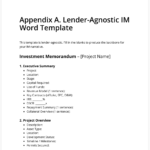 Screenshot of Lender-Agnostic IM Template (Word) from AltFin's Guide