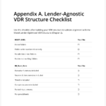Screenshot of the VDR Structure Checklist from AltFin's VDR Guide