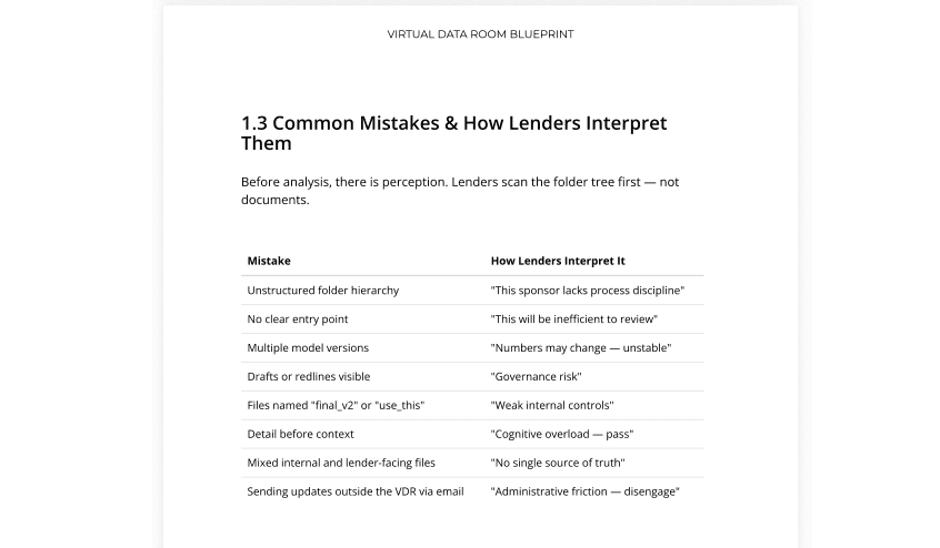 common mistakes - screenshot from AltFin VDR Blueprint
