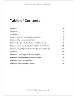 AltFin Investment Memorandum Guide - Table of Contents