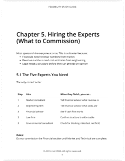 Screenshot of Feasibility Study Expert Hiring Sequence (from AltFin's Feasibility Study Guide)