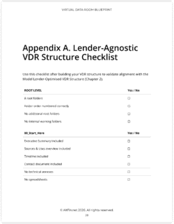 Screenshot of the VDR Structure Checklist from AltFin's VDR Guide